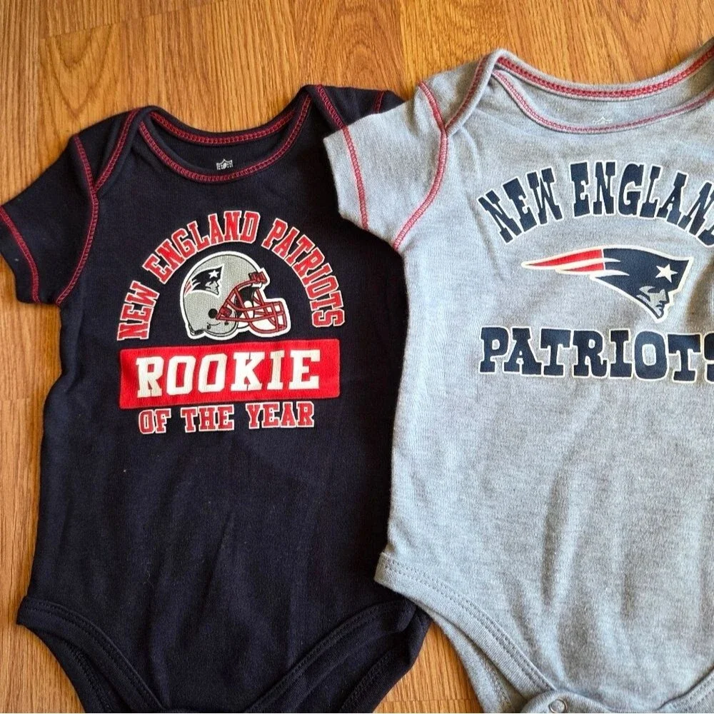 NFL New England Patriots Baby 6-9M 2pc Set New 100% Cotton Superbowl